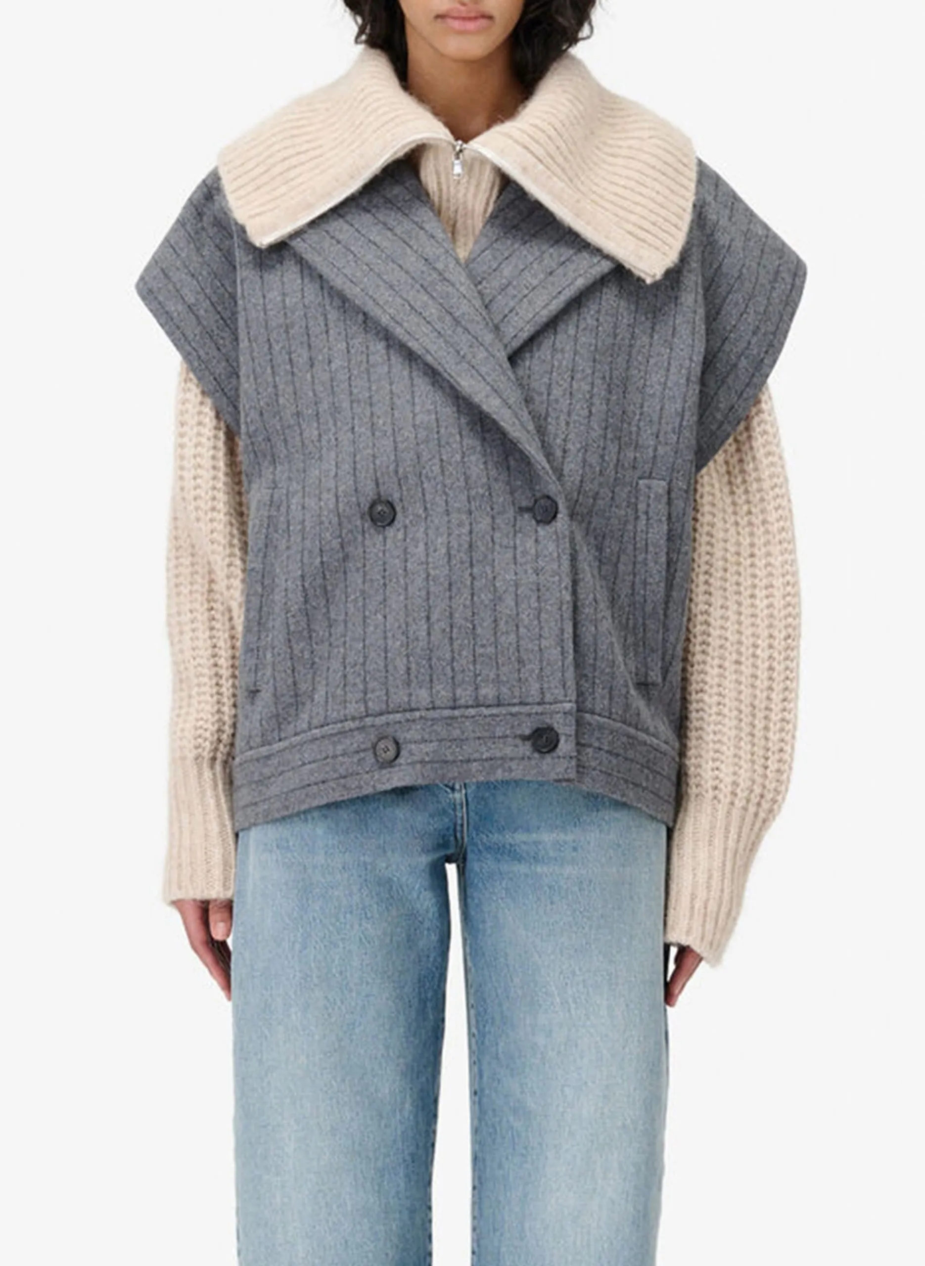 Veste col tailleur en laine mélangée Gris NESTIA