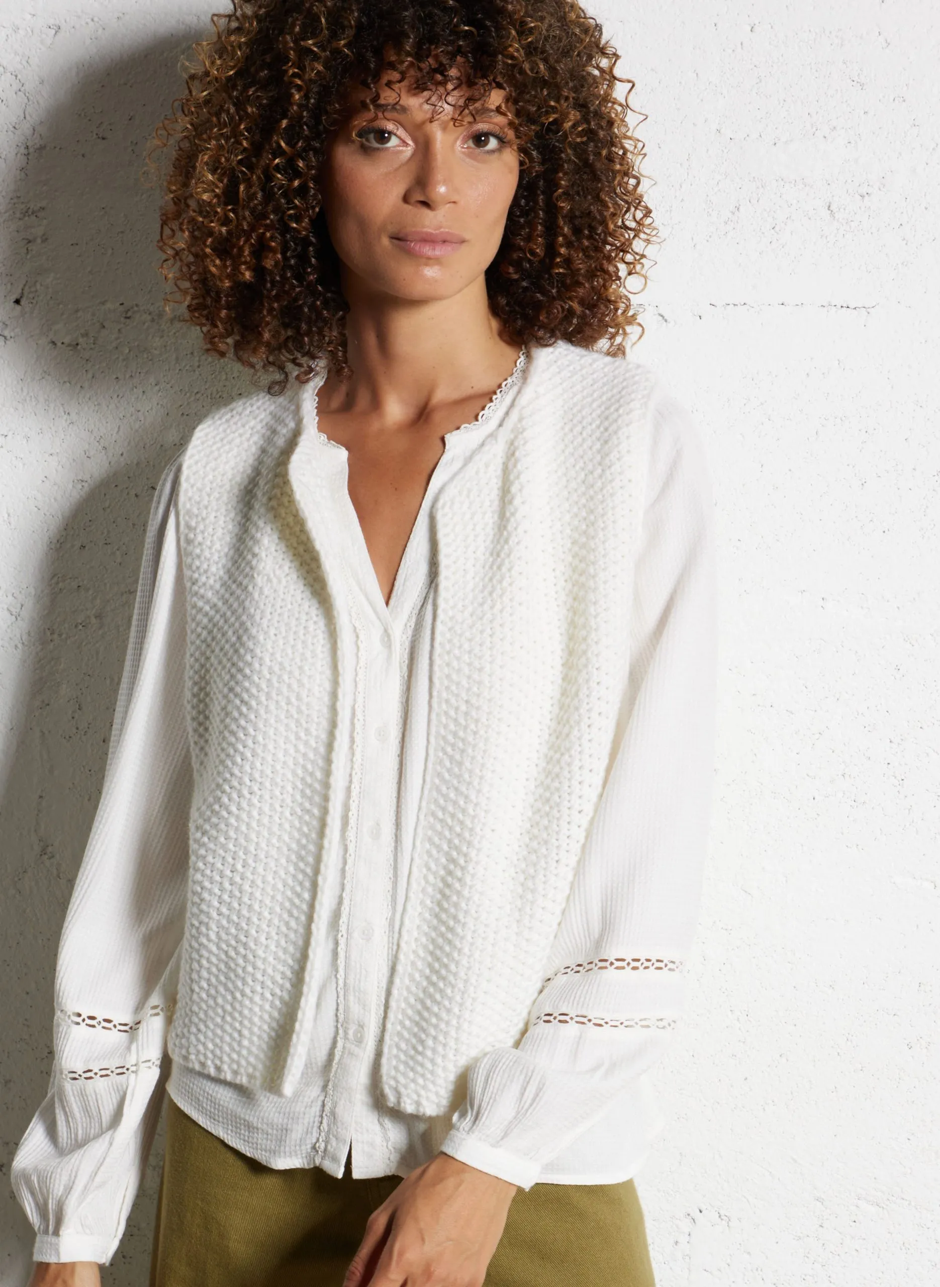 Gilet court tricot sans manches Blanc CREA