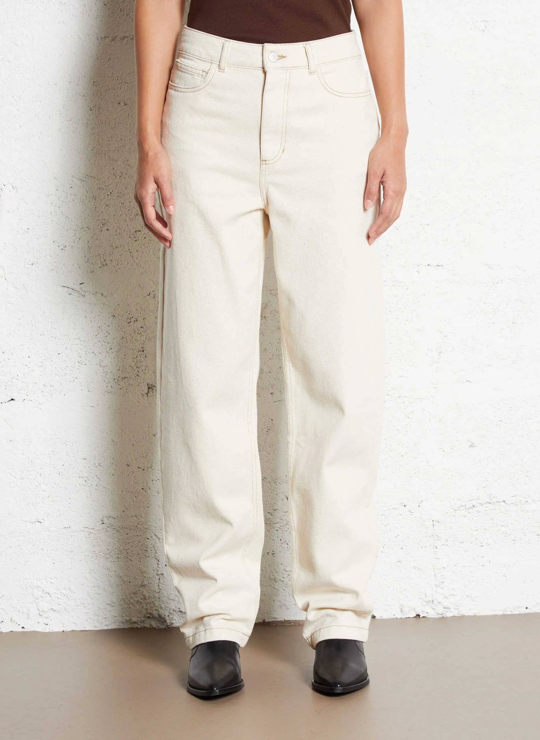 Jean droit en coton Beige