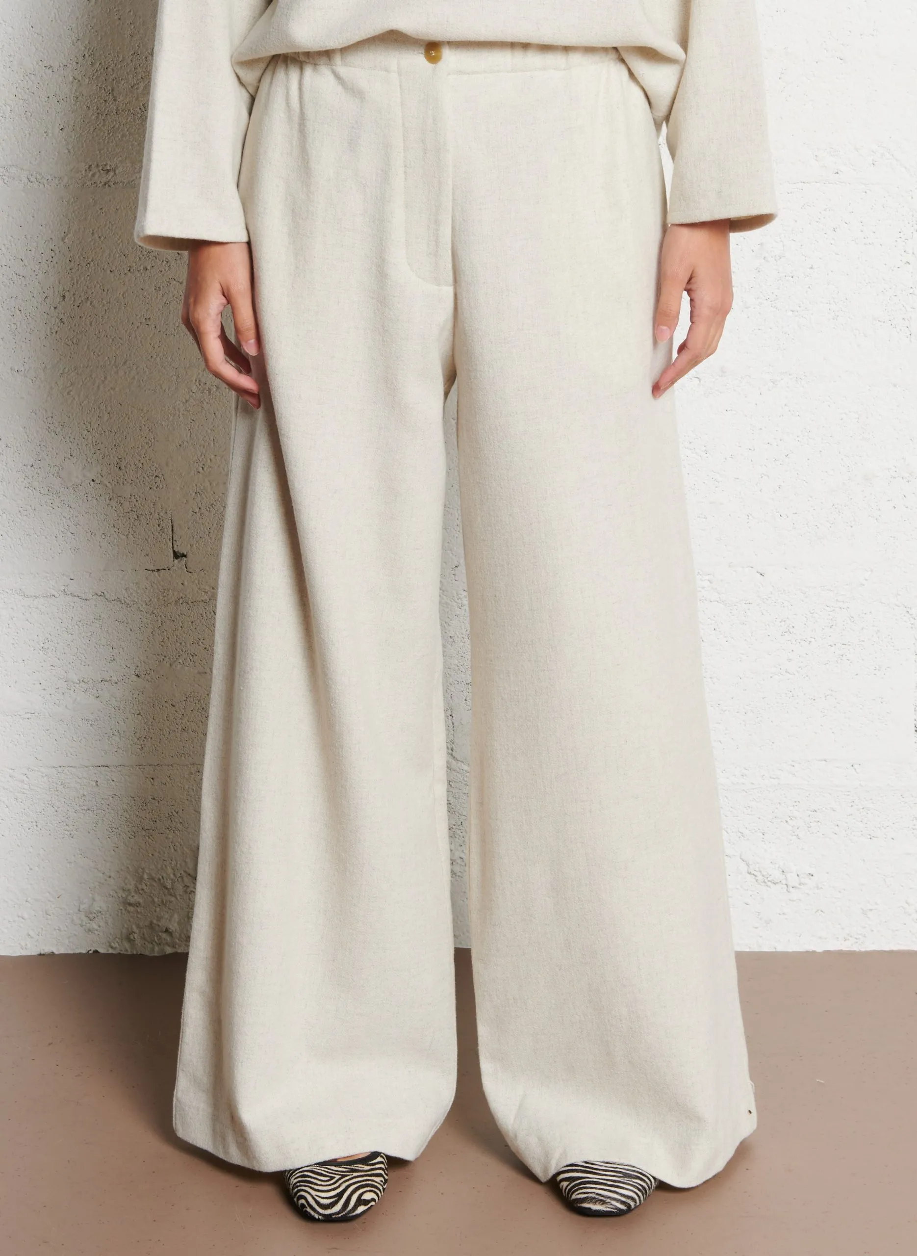 Pantalon large en laine mélangée Argent MICHEL