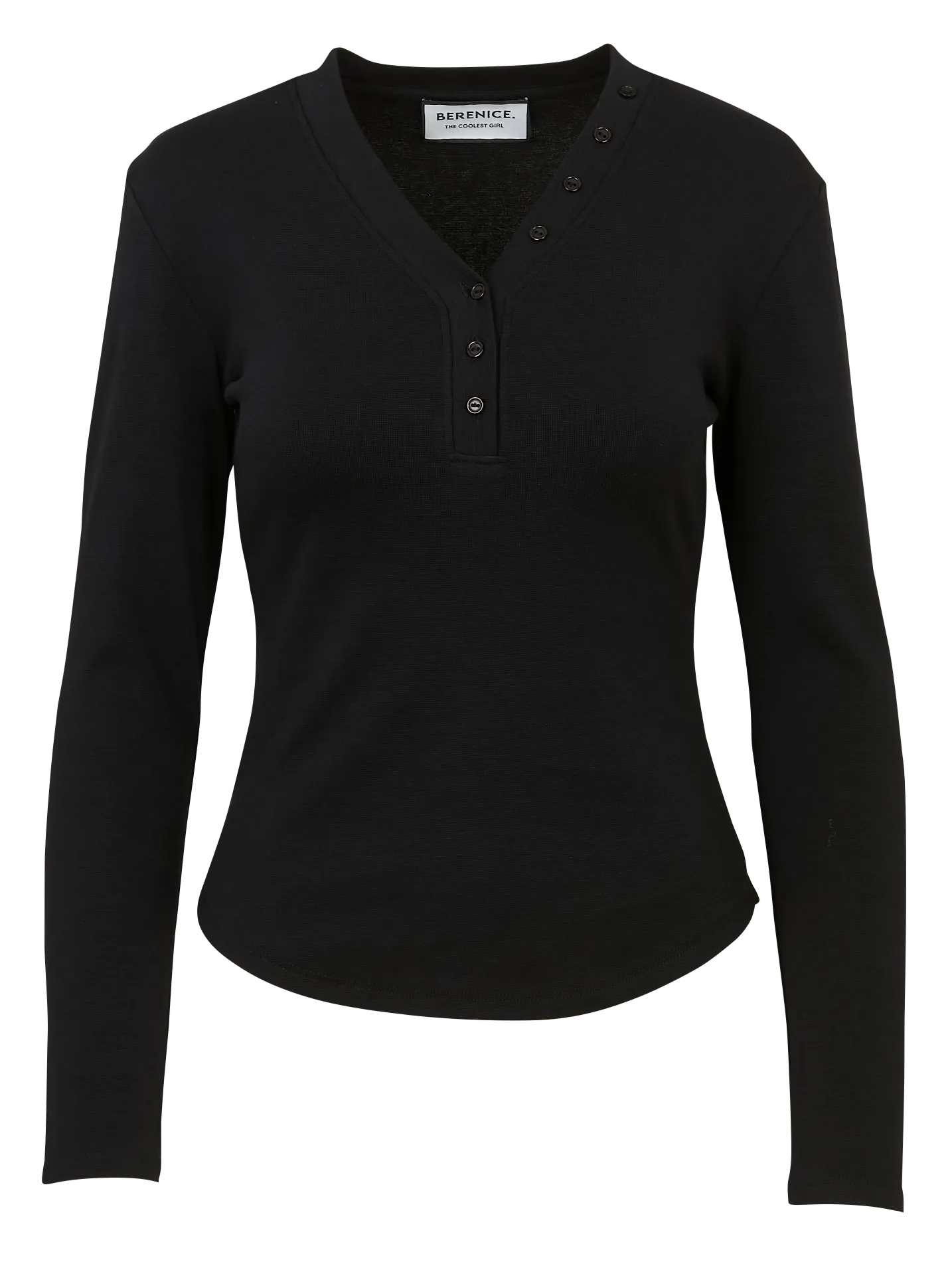 Tee-shirt ajusté col V en coton mélangé Noir TOVE