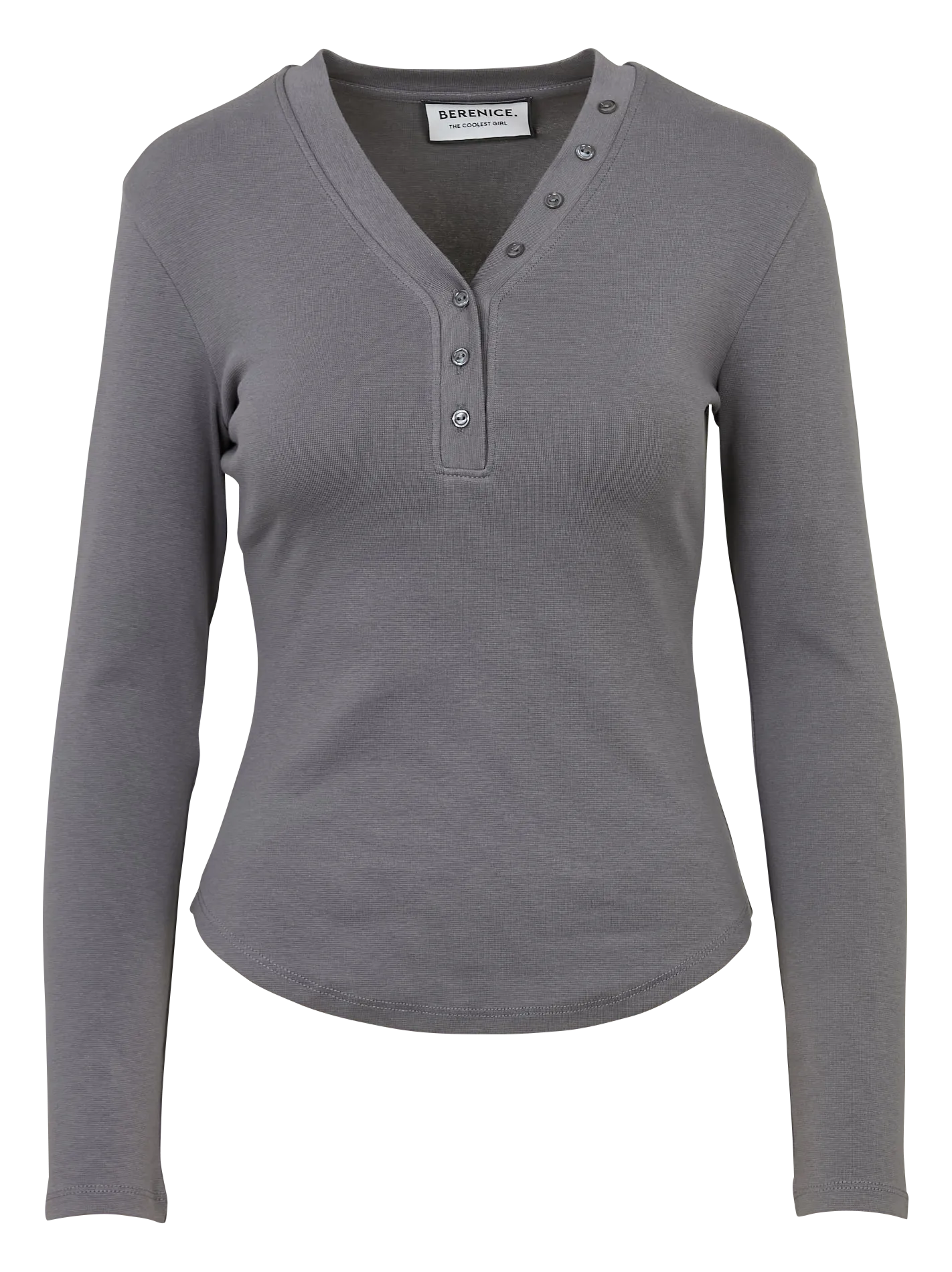 Tee-shirt ajusté col V en coton mélangé Gris TOVE