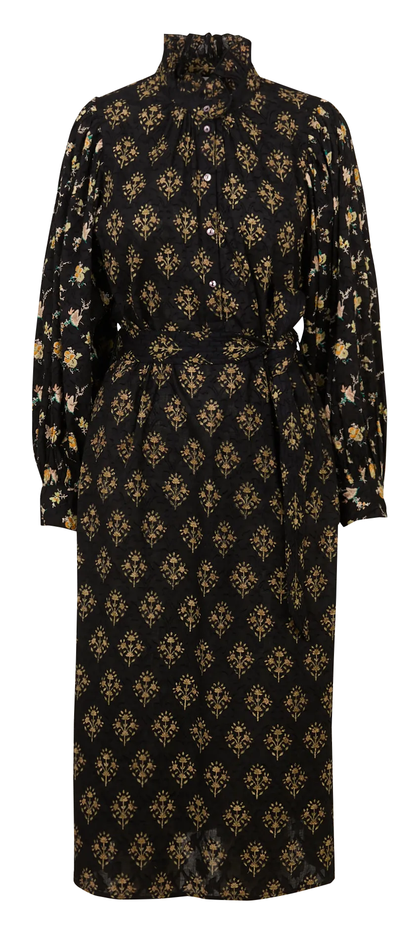 Robe midi col montant en coton imprimé Noir CHINO