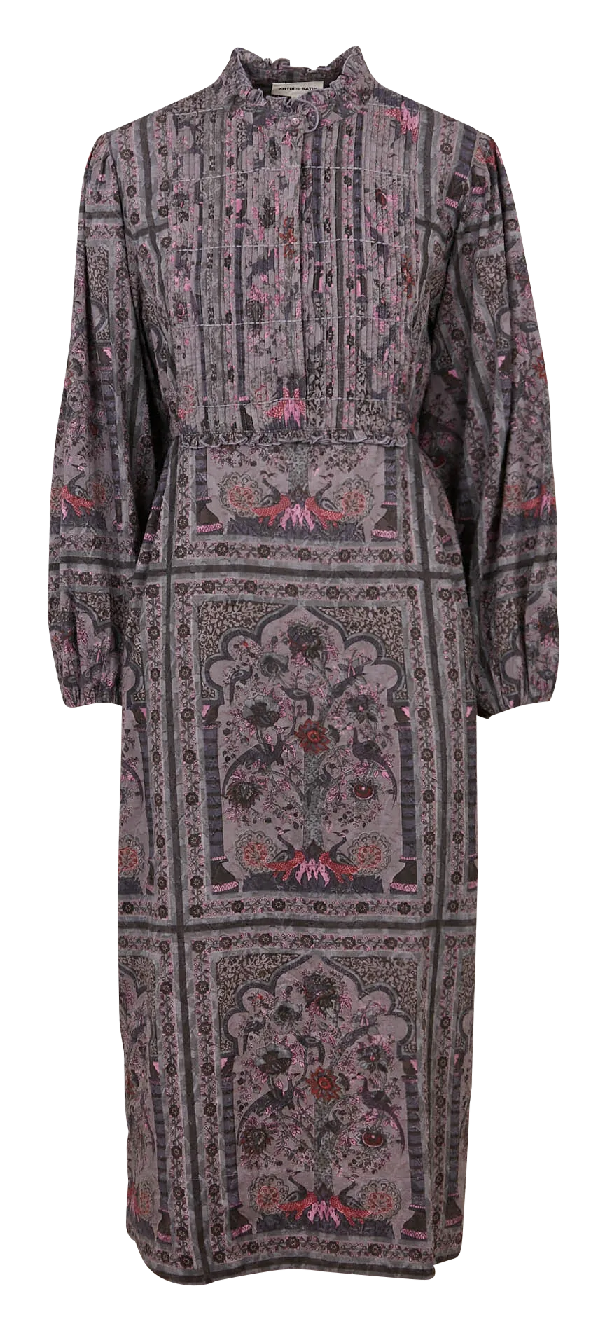 Robe longue col rond en coton imprimé Gris PIE