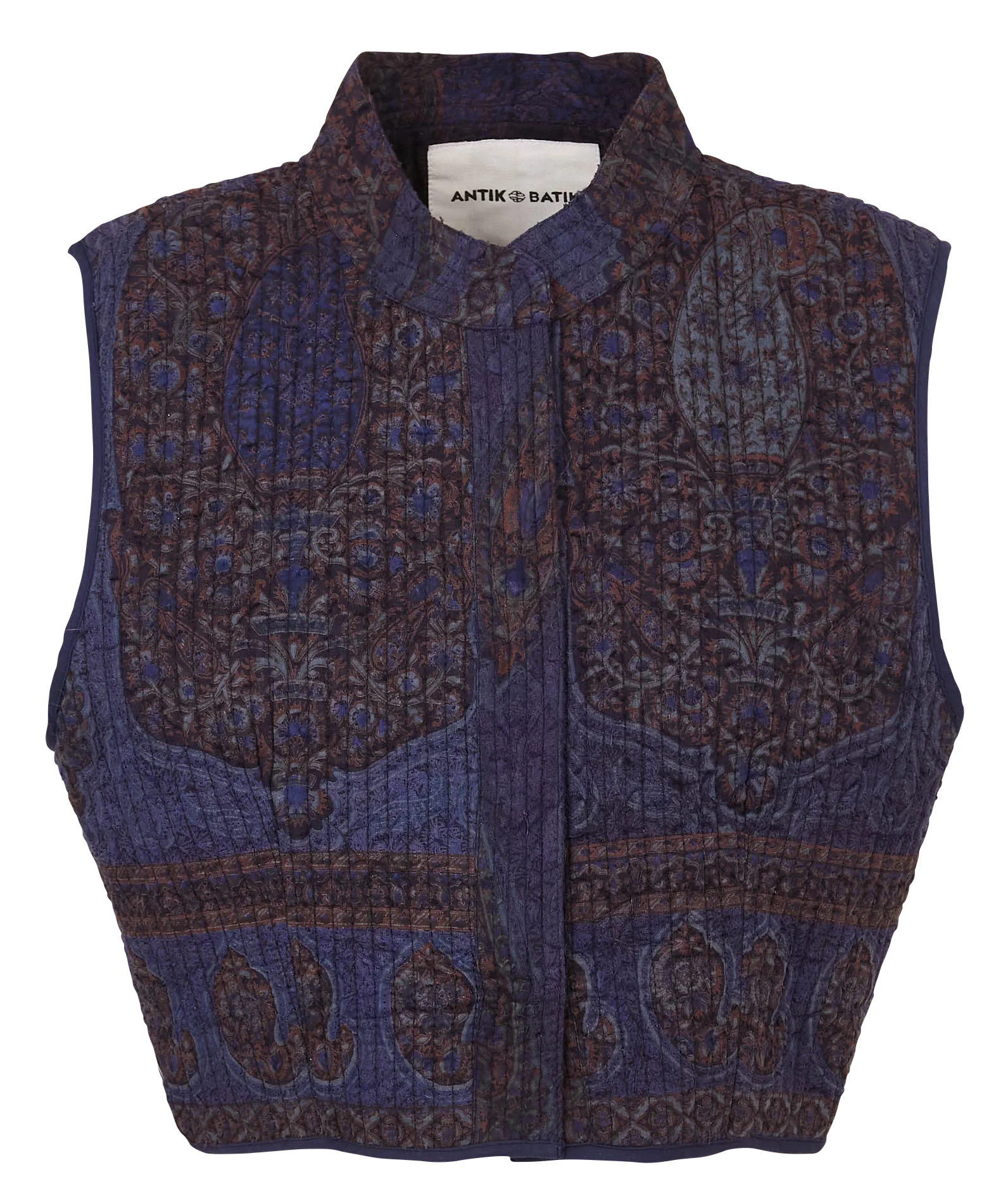 Gilet droit col rond en coton imprimé Bleu TAMARI