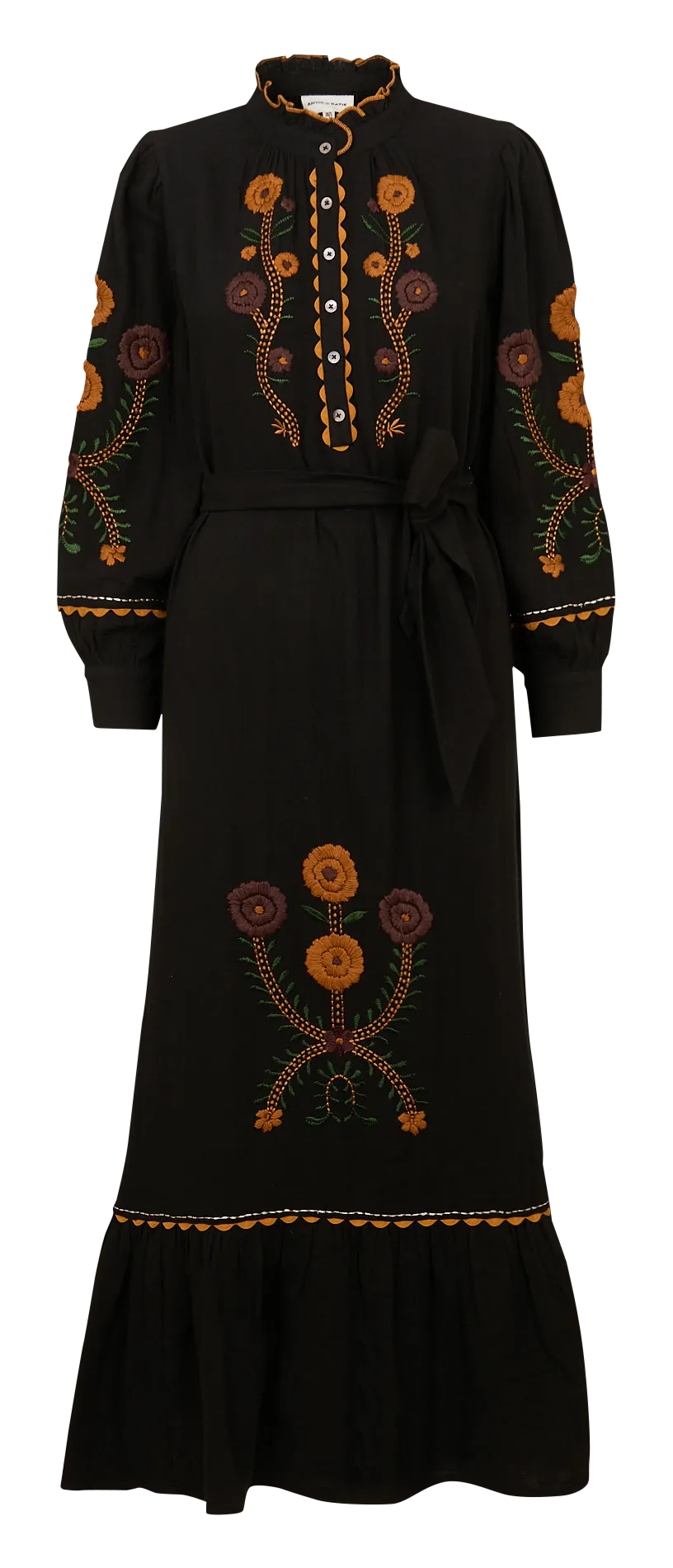 Robe longue col rond en coton brodé Noir SUN