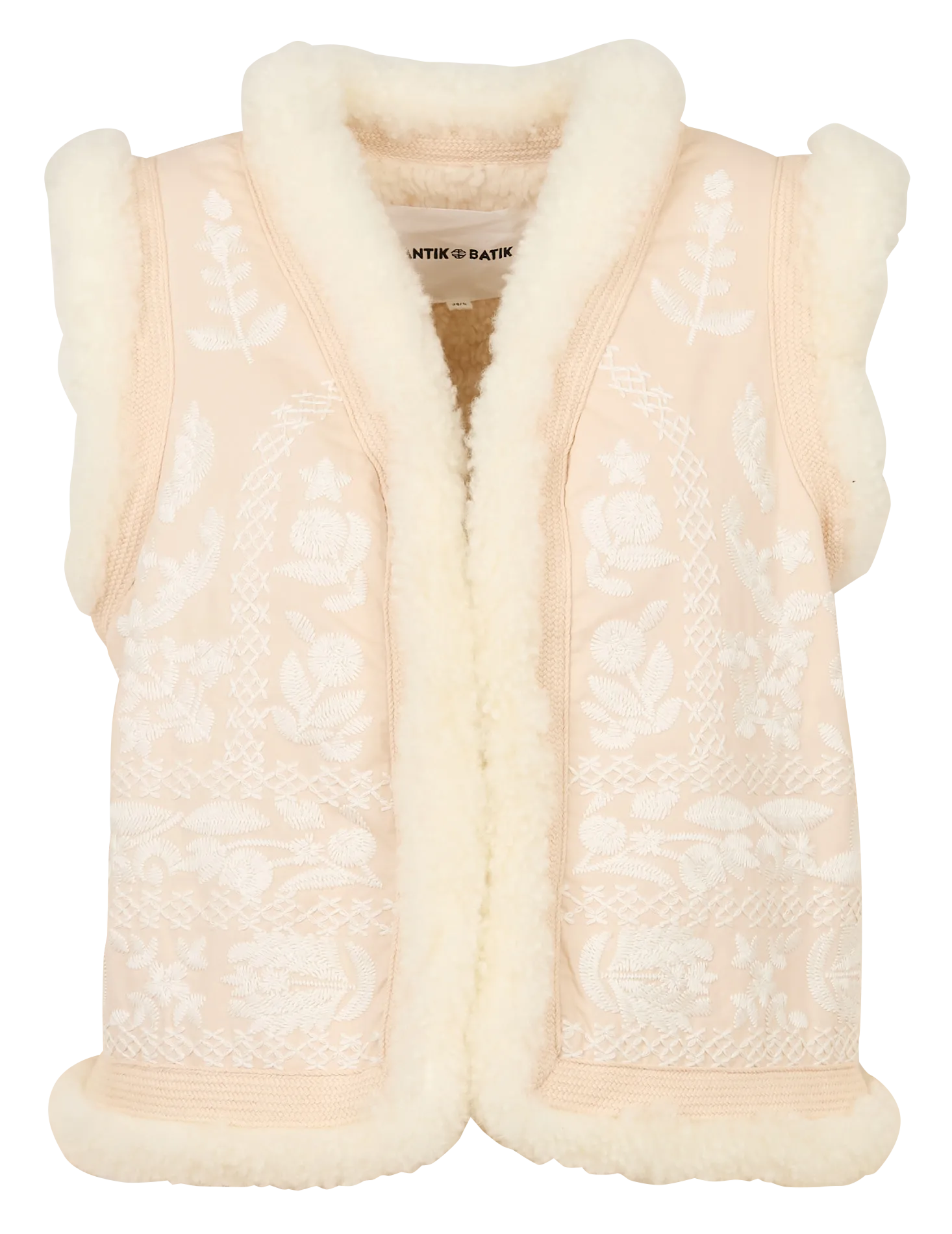 Veste sans manches fourrée brodée en coton Blanc HUGO