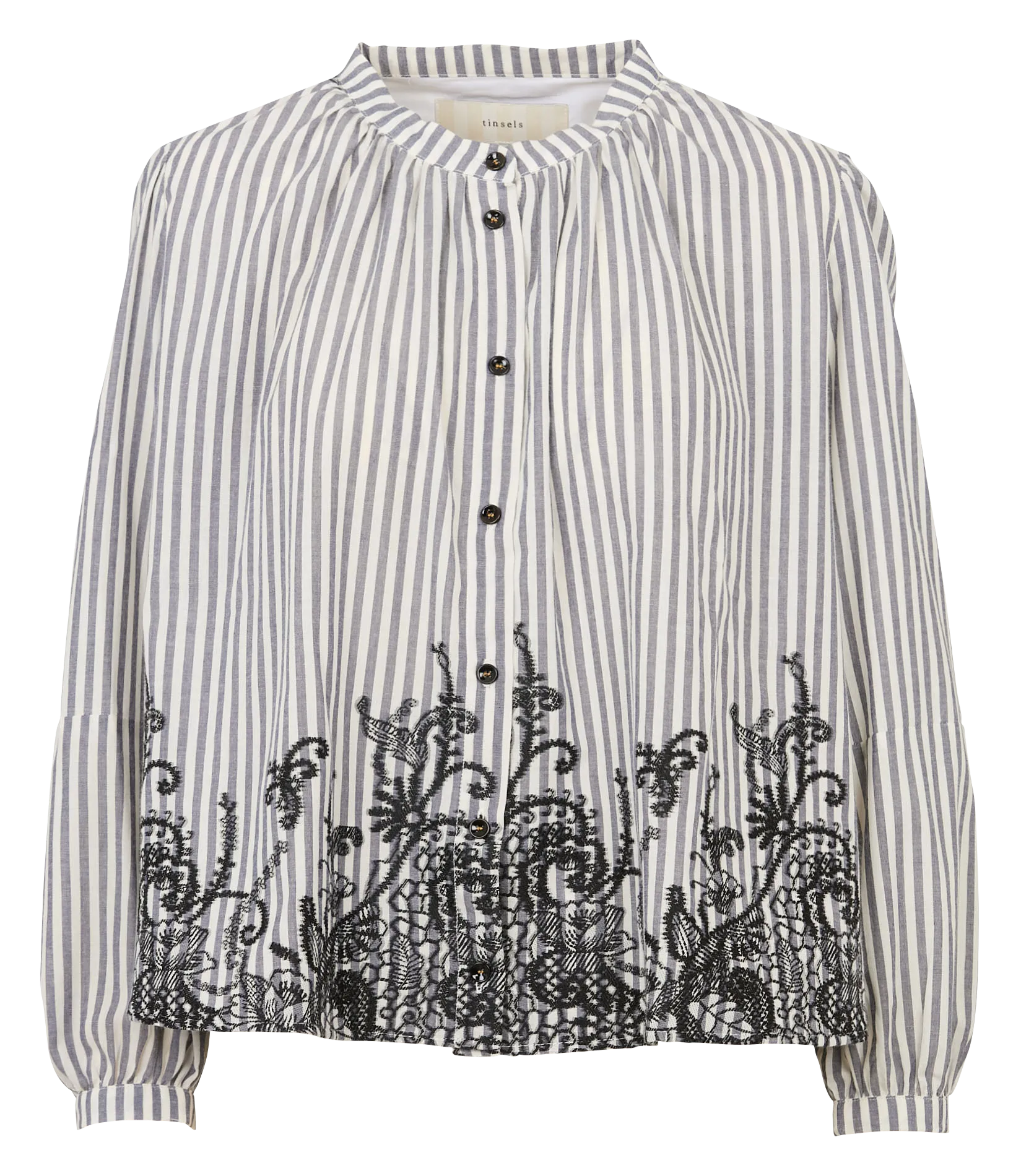 Chemise ample col mao en coton mélangé Noir BALI