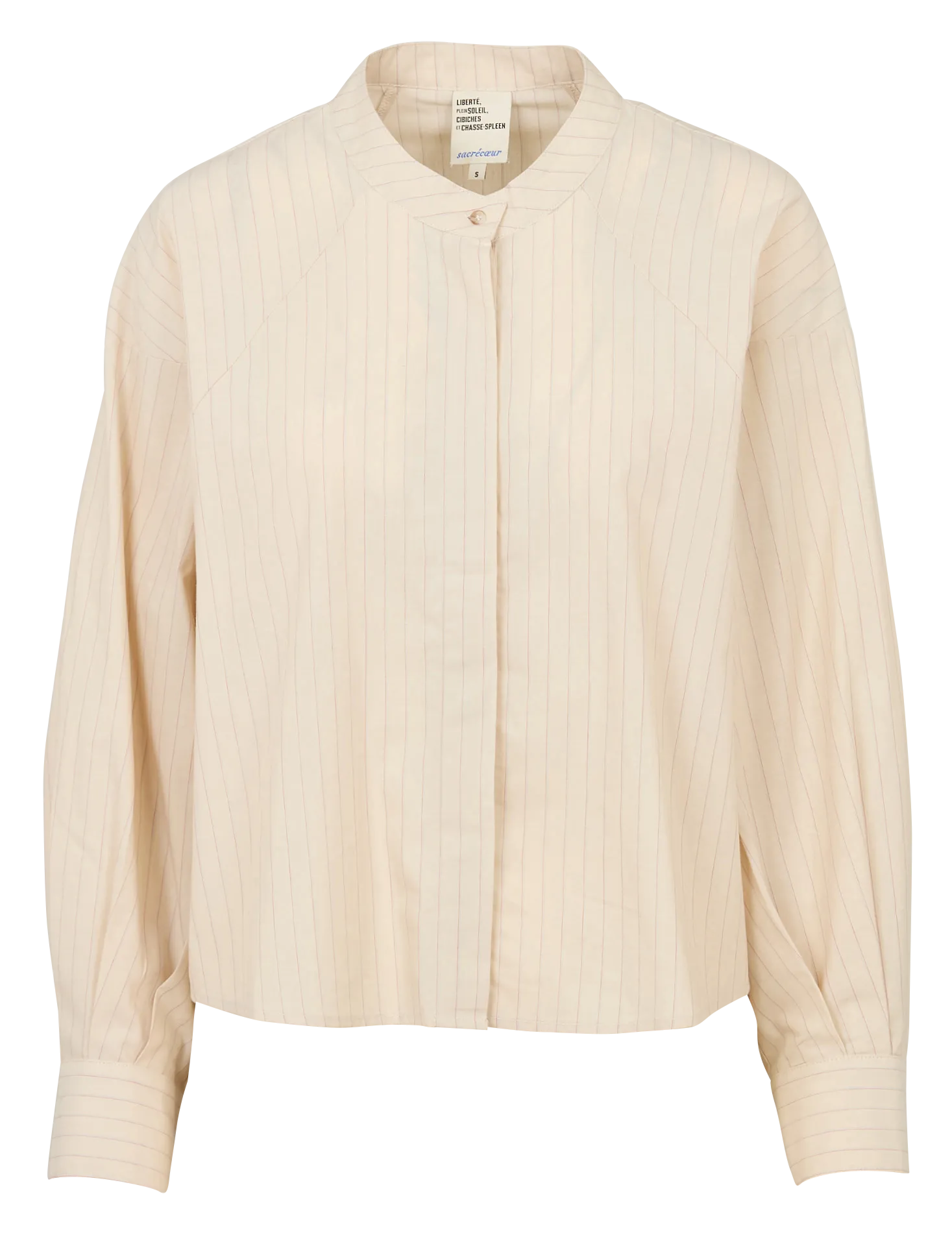 Blouse courte ample à fines rayures Beige ALICE