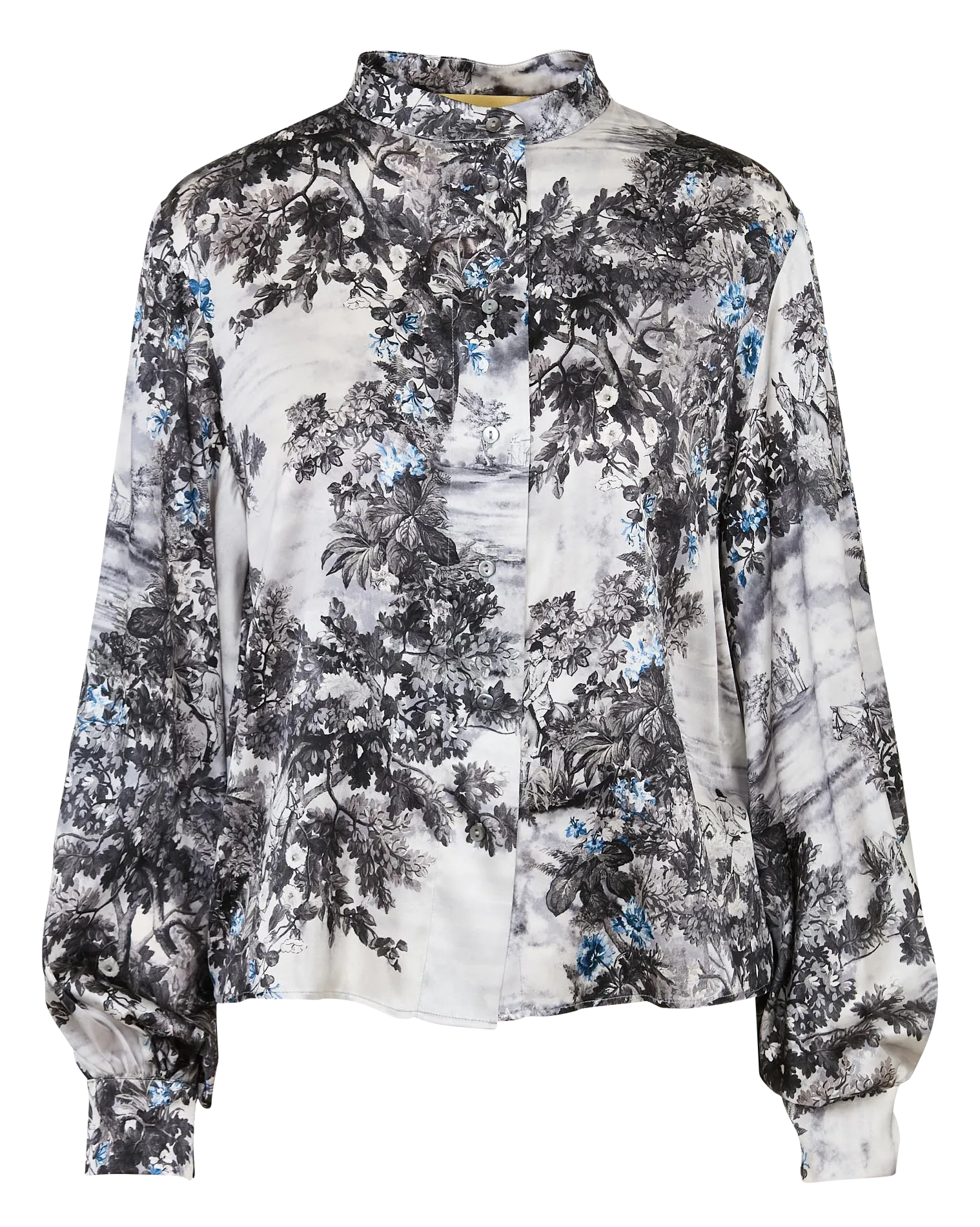 Chemise droite col mao en soie mélangée Argent AGATHA