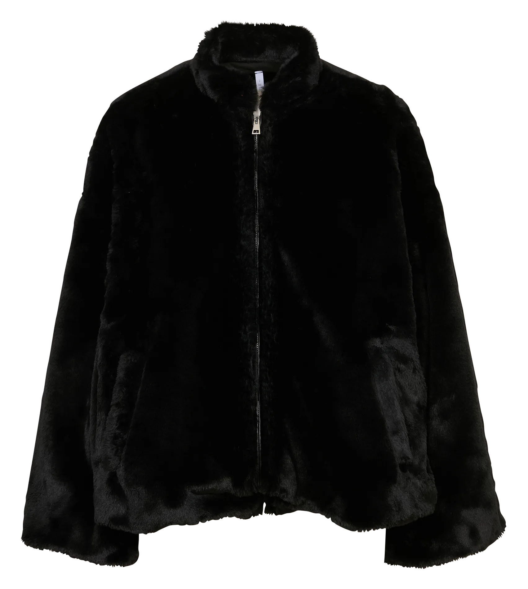 Blouson zippé en fausse fourrure unie Noir