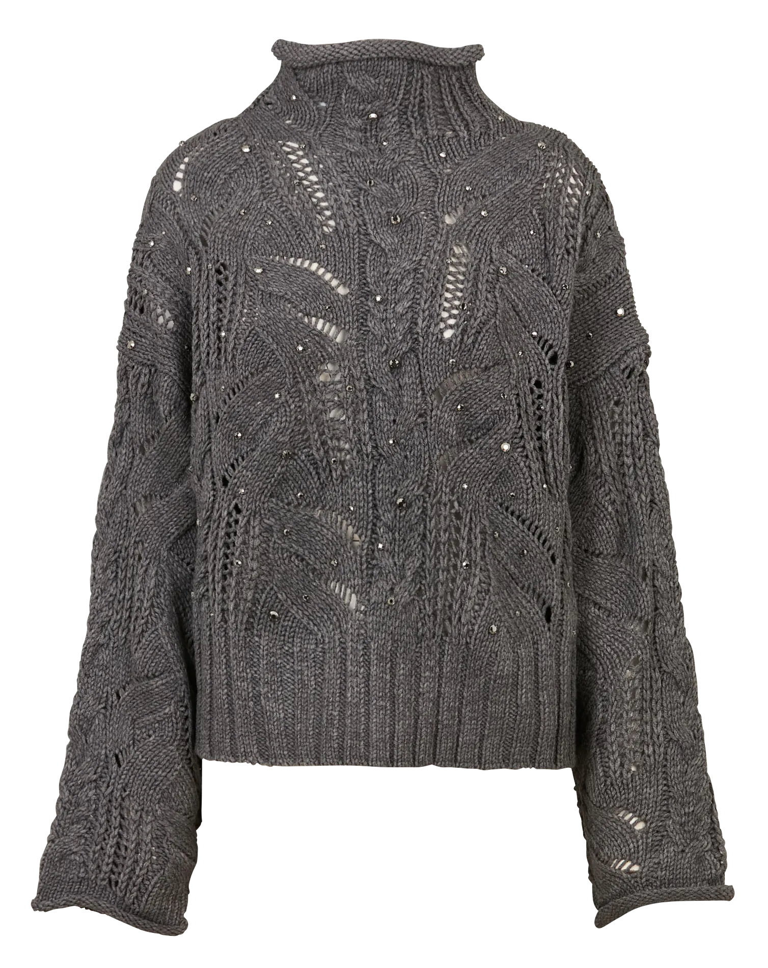 Pull oversize col montant à strass Gris