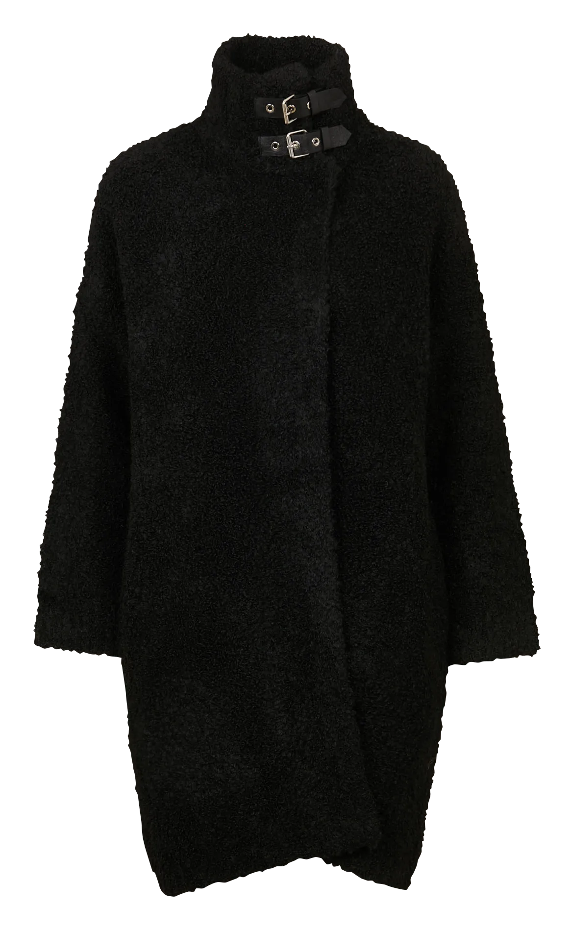Manteau ample col montant bouclé Noir