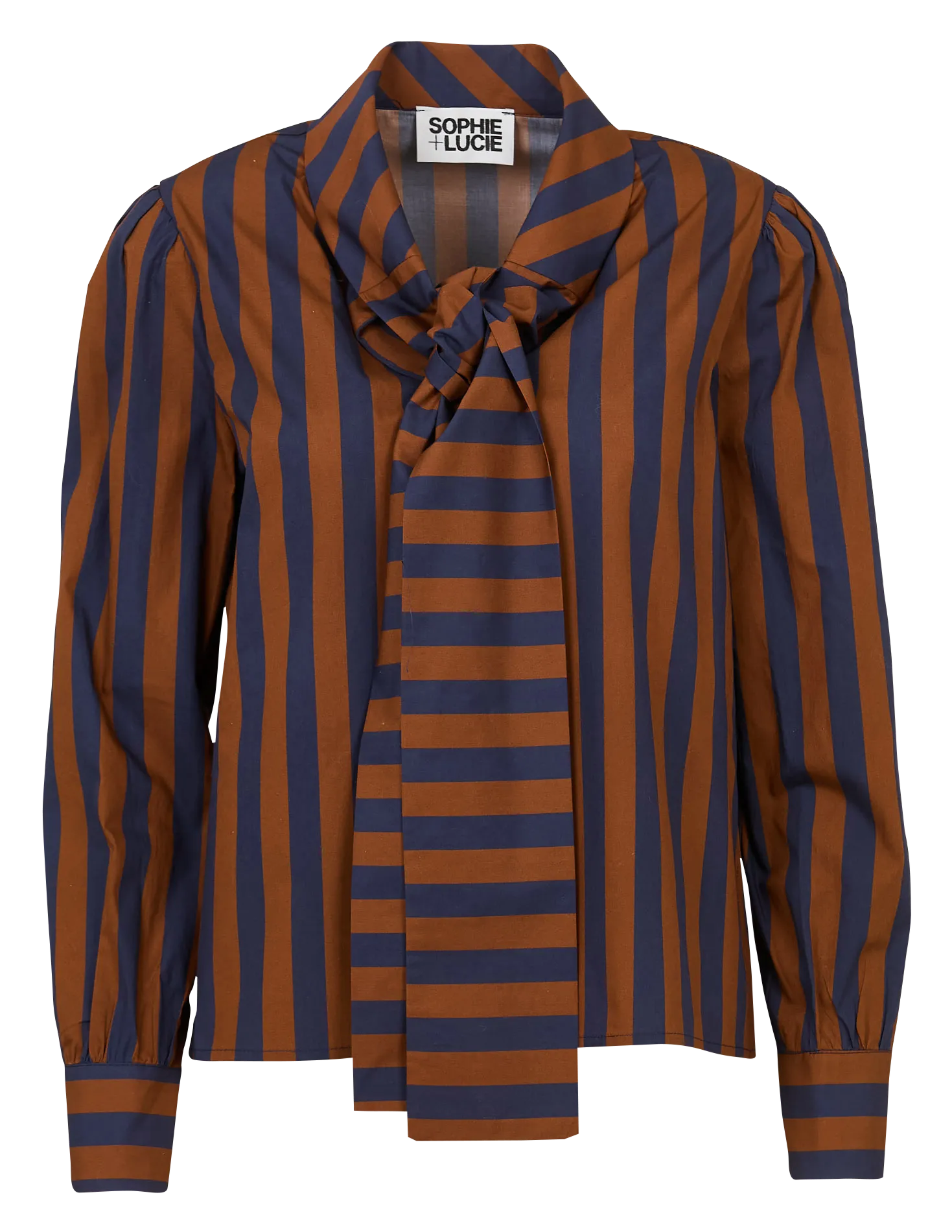 Chemise col lavallière rayée en coton Bleu LAZO