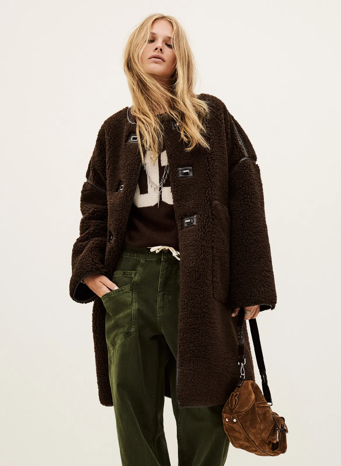 Manteau oversize col rond en sherpa Marron MILLIE