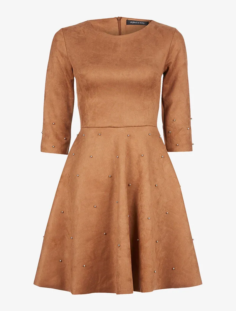 Robe daim à billes argentées - marron