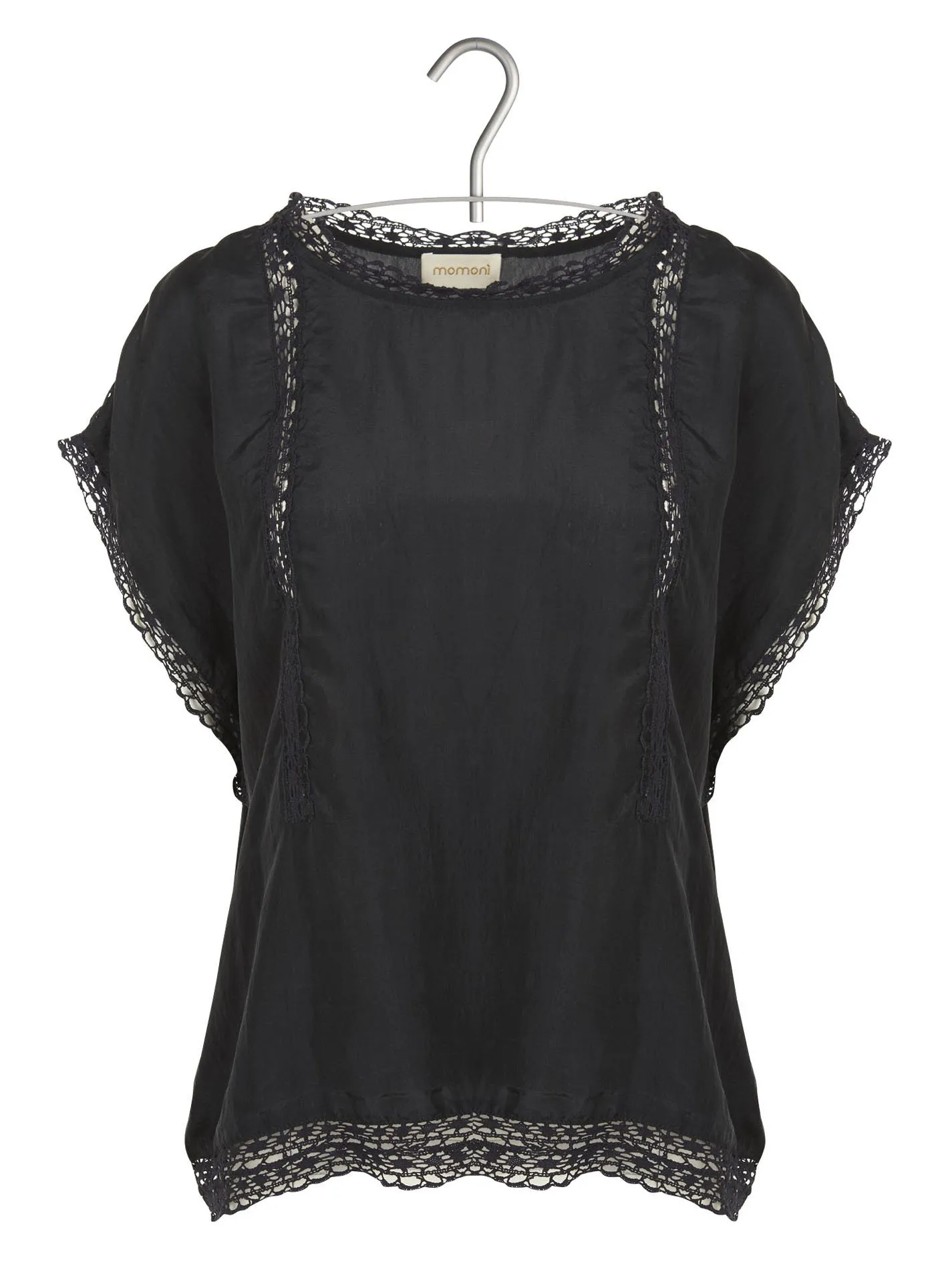 Top oversize en soie avec crochet Noir