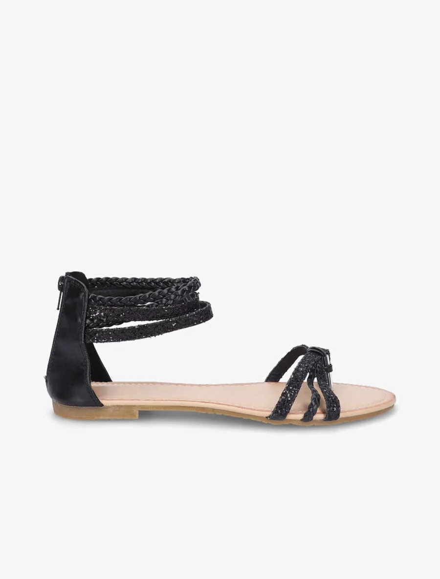 Nu - pieds tressés pailletés noir
