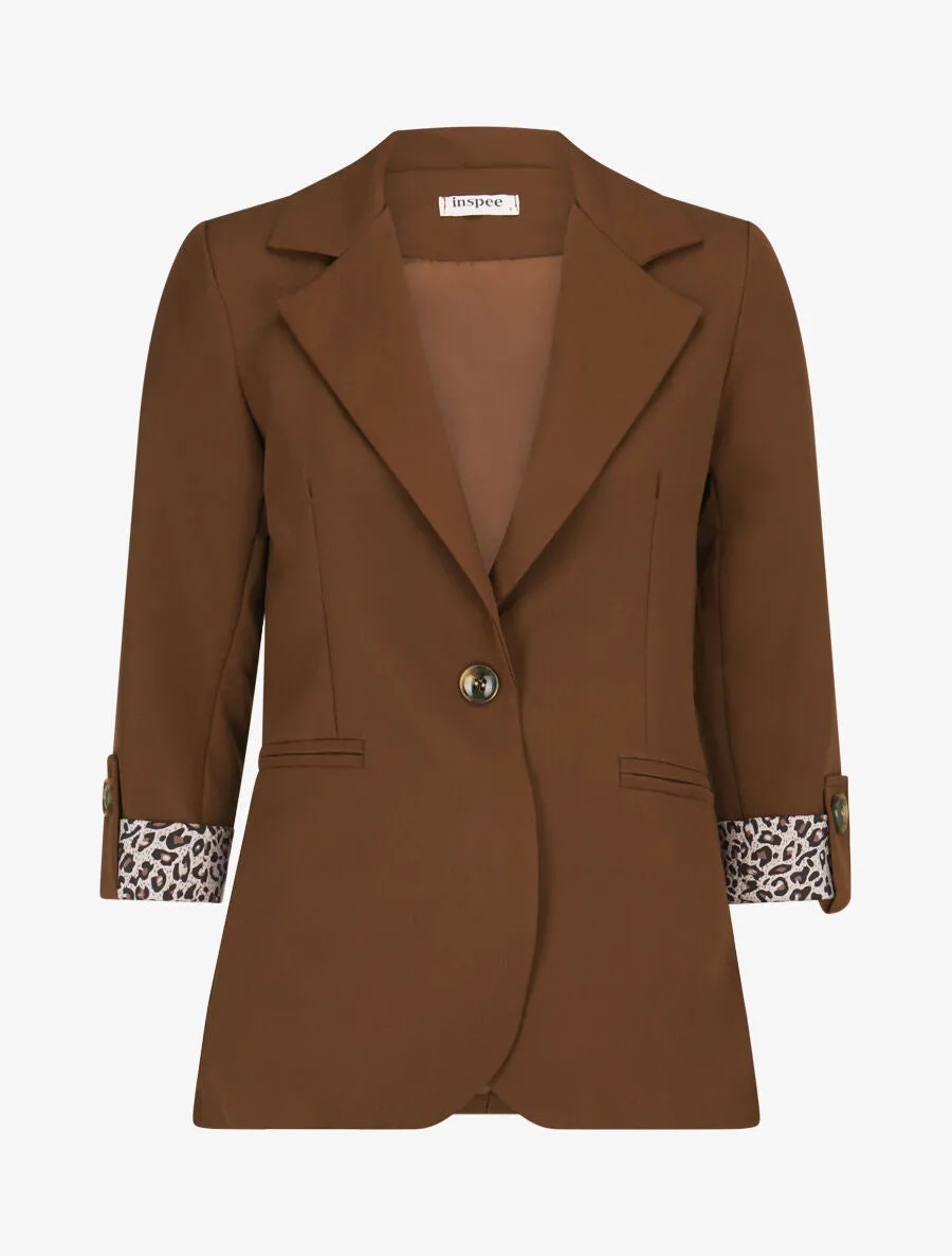 Veste cintrée à rabat léopard - Marron