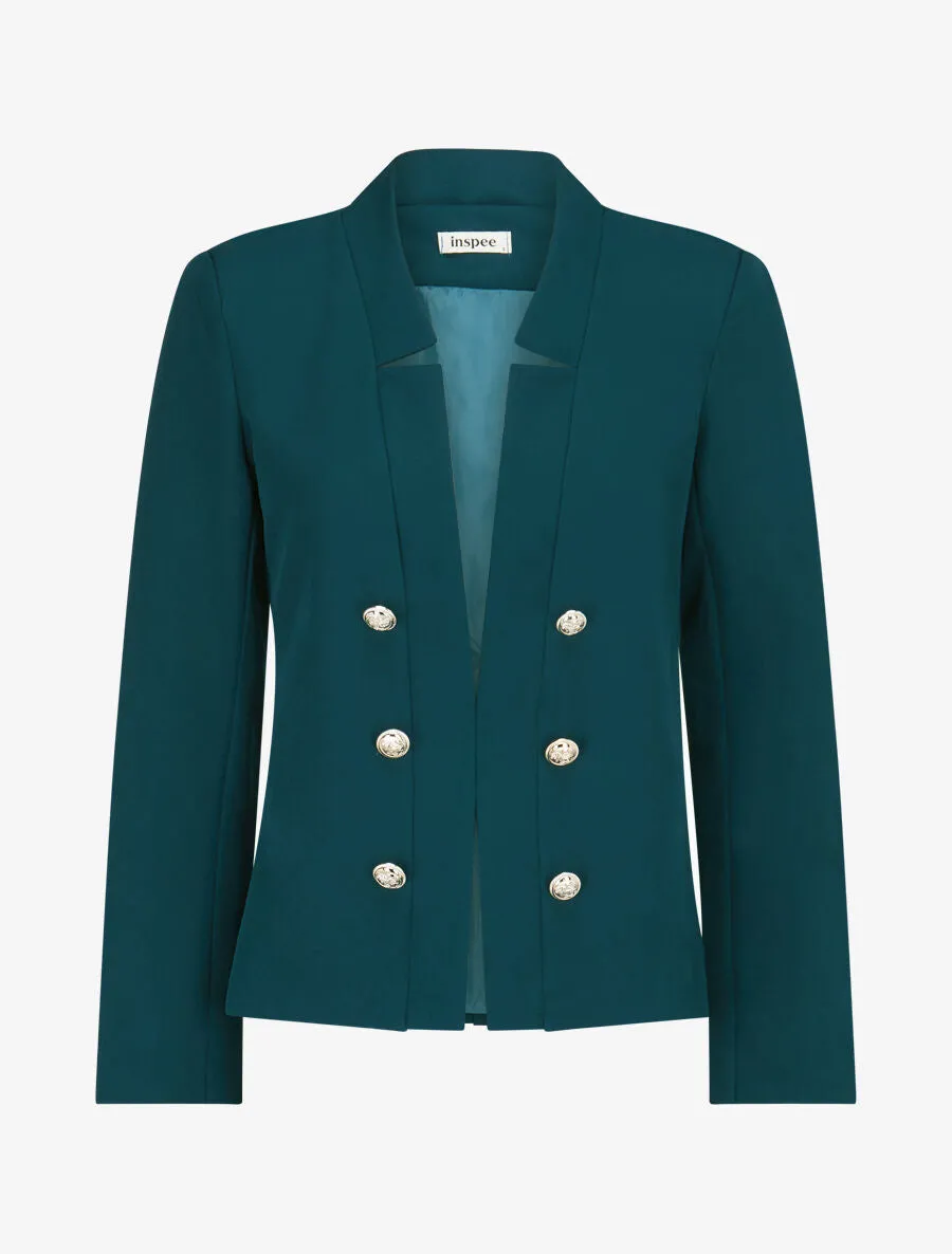 Veste officier à col droit - Bleu pétrole