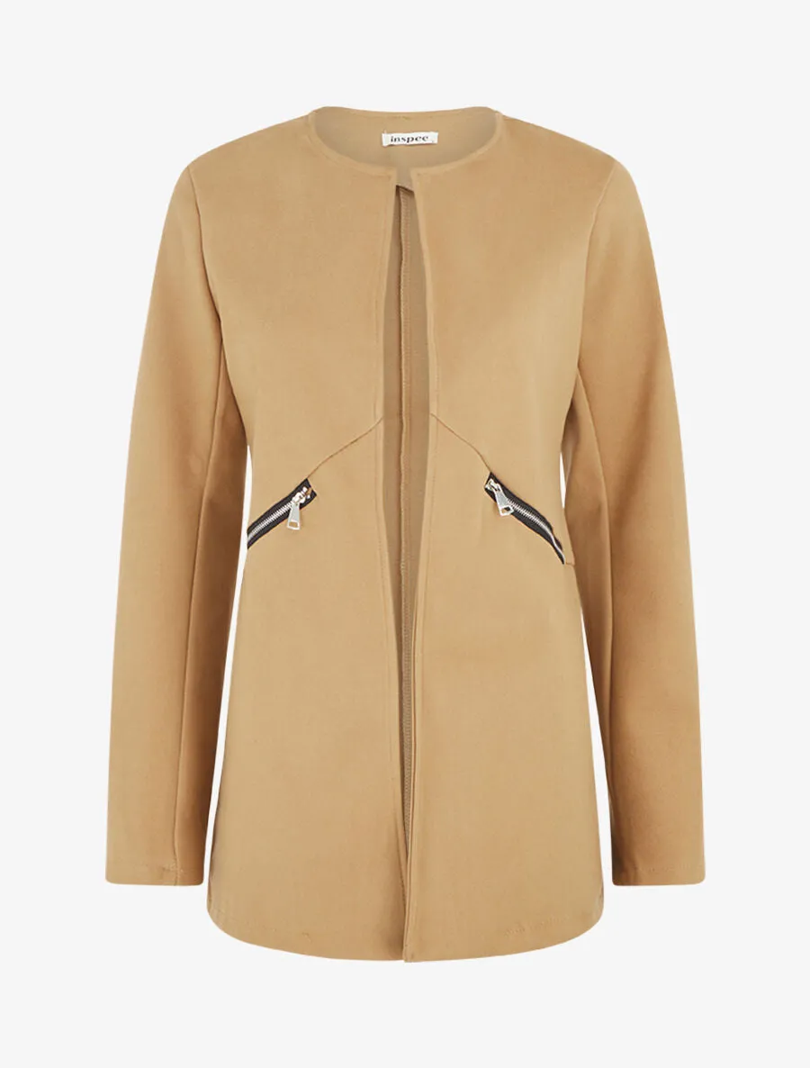 Veste mi-longue à zips - Beige