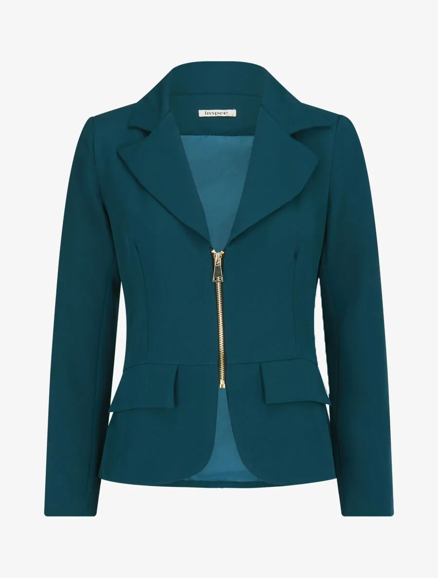 Veste cintrée à zip - Bleu pétrole