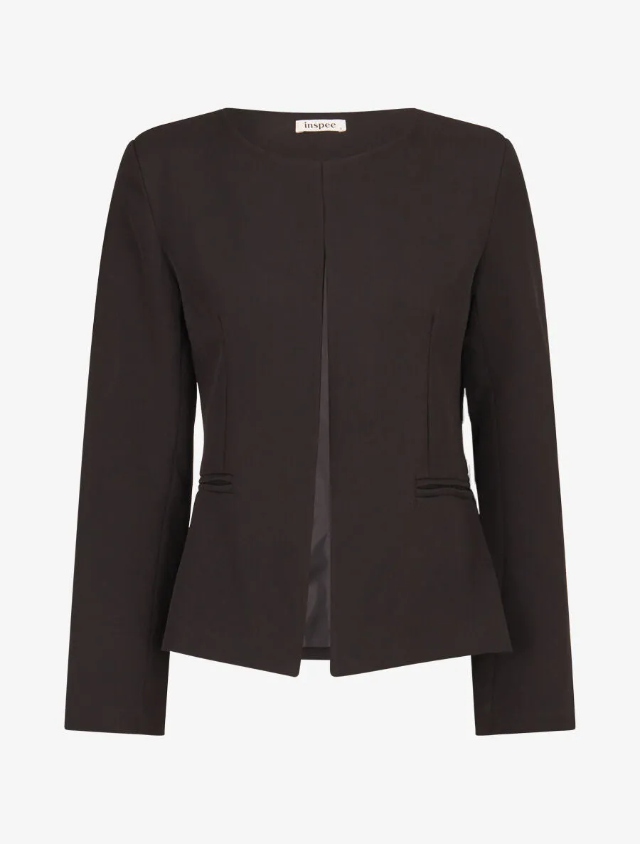 Veste droite ouverte à col rond - Noir