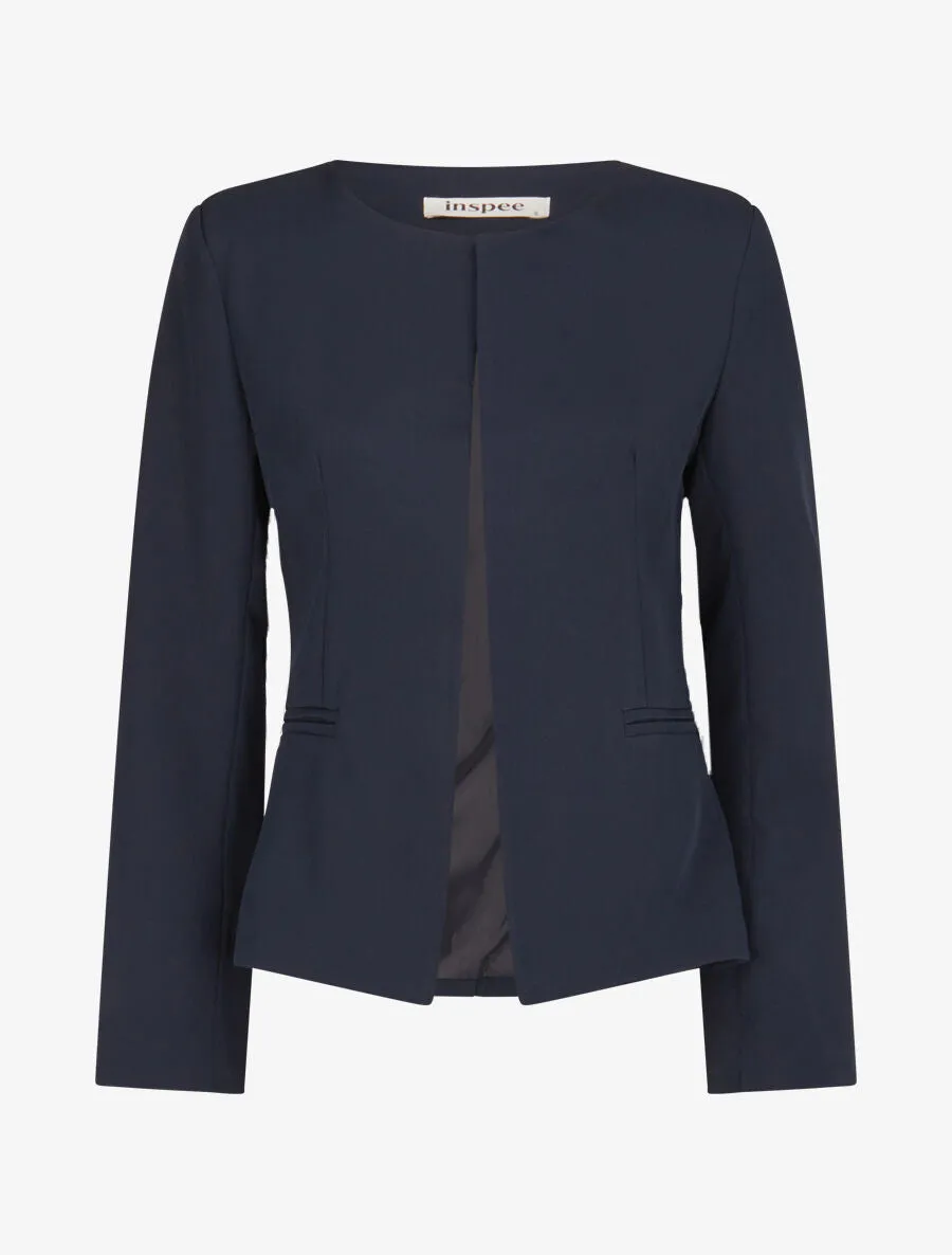 Veste droite ouverte à col rond - Marine