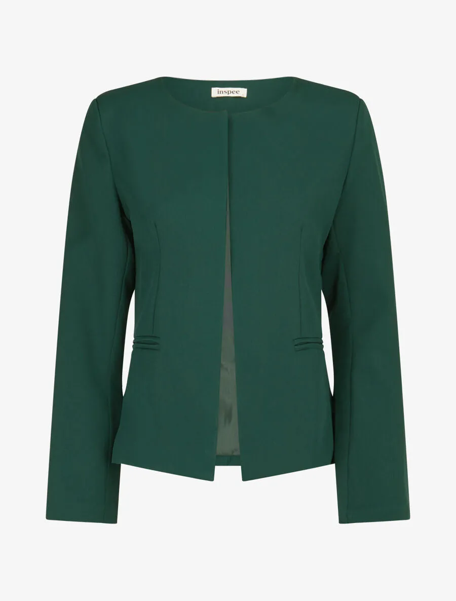 Veste droite ouverte à col rond - Vert forêt