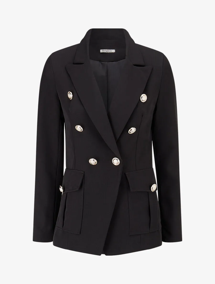 Veste boutonnée à grandes poches - Noir