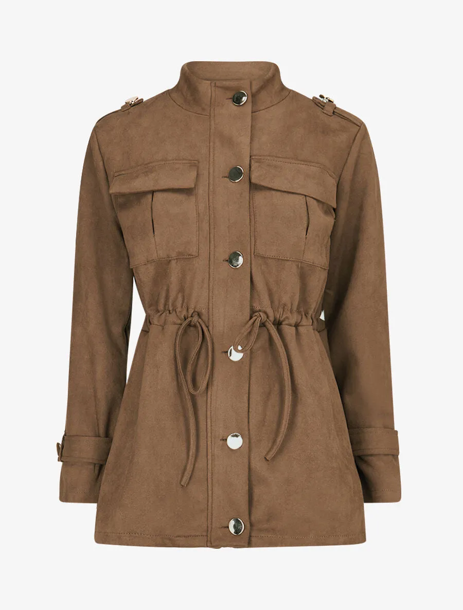 Veste longue cintrée en suédine - Marron clair