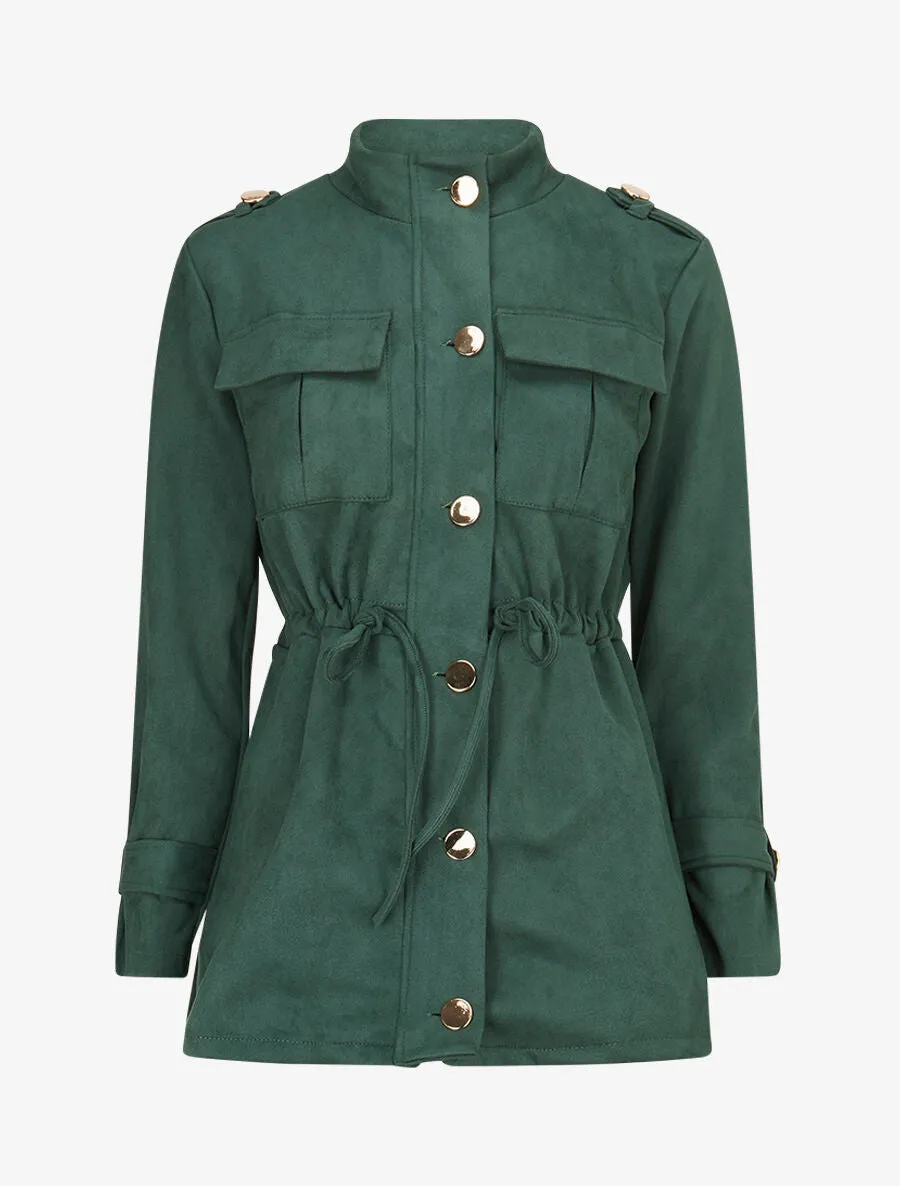 Veste longue cintrée en suédine - Vert