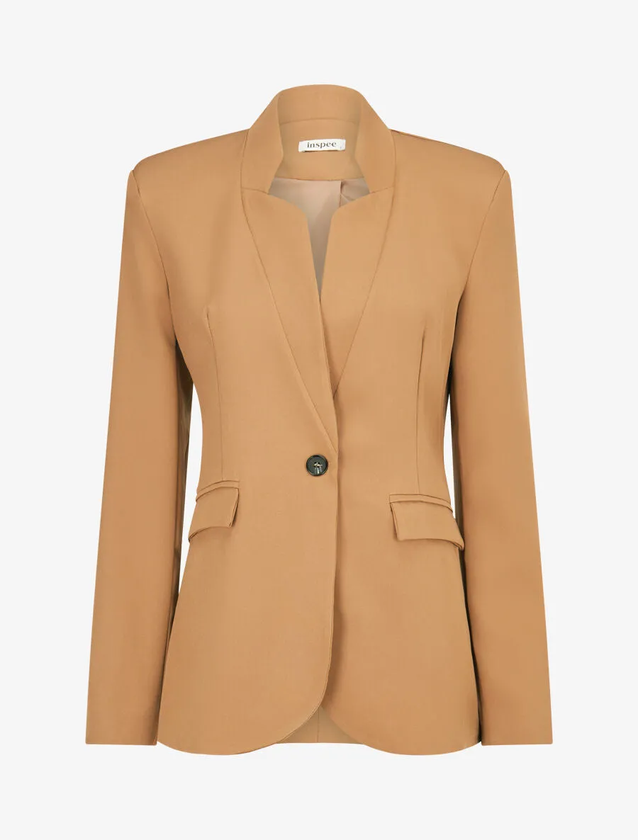 Veste longue à col cranté - Camel