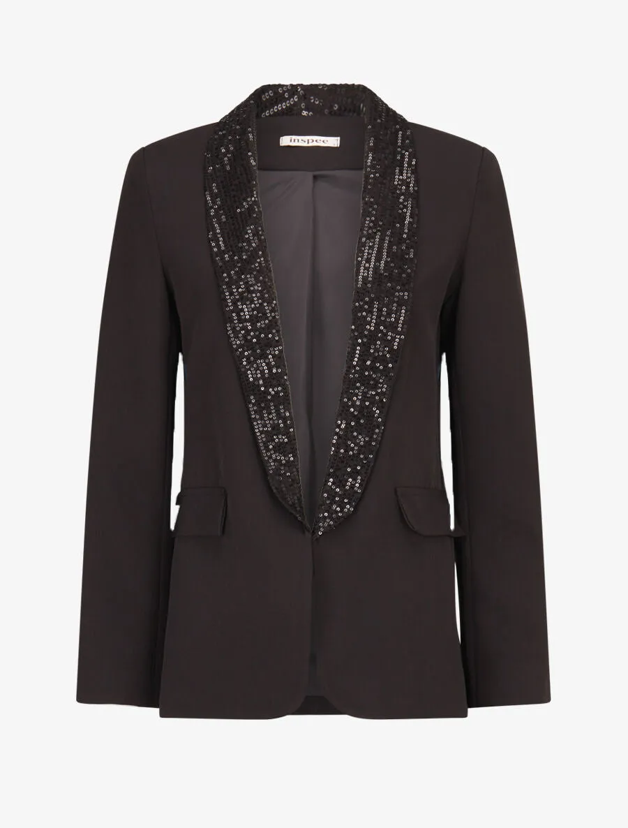 Blazer col à sequins - Noir