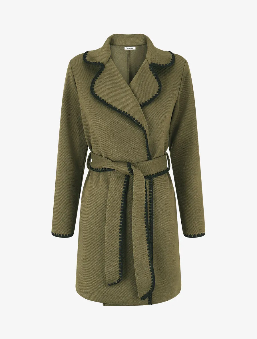 Gilet long à manches longues et détail brodé - Kaki