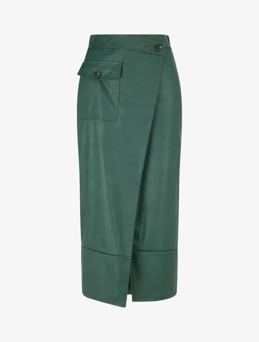 Jupe longue en simili effet portefeuille - Vert