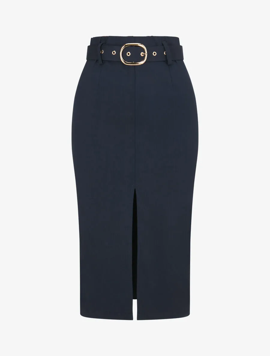 Jupe droite fendue - Marine