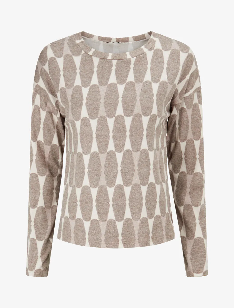 Pull fin à imprimé géométrique - Taupe