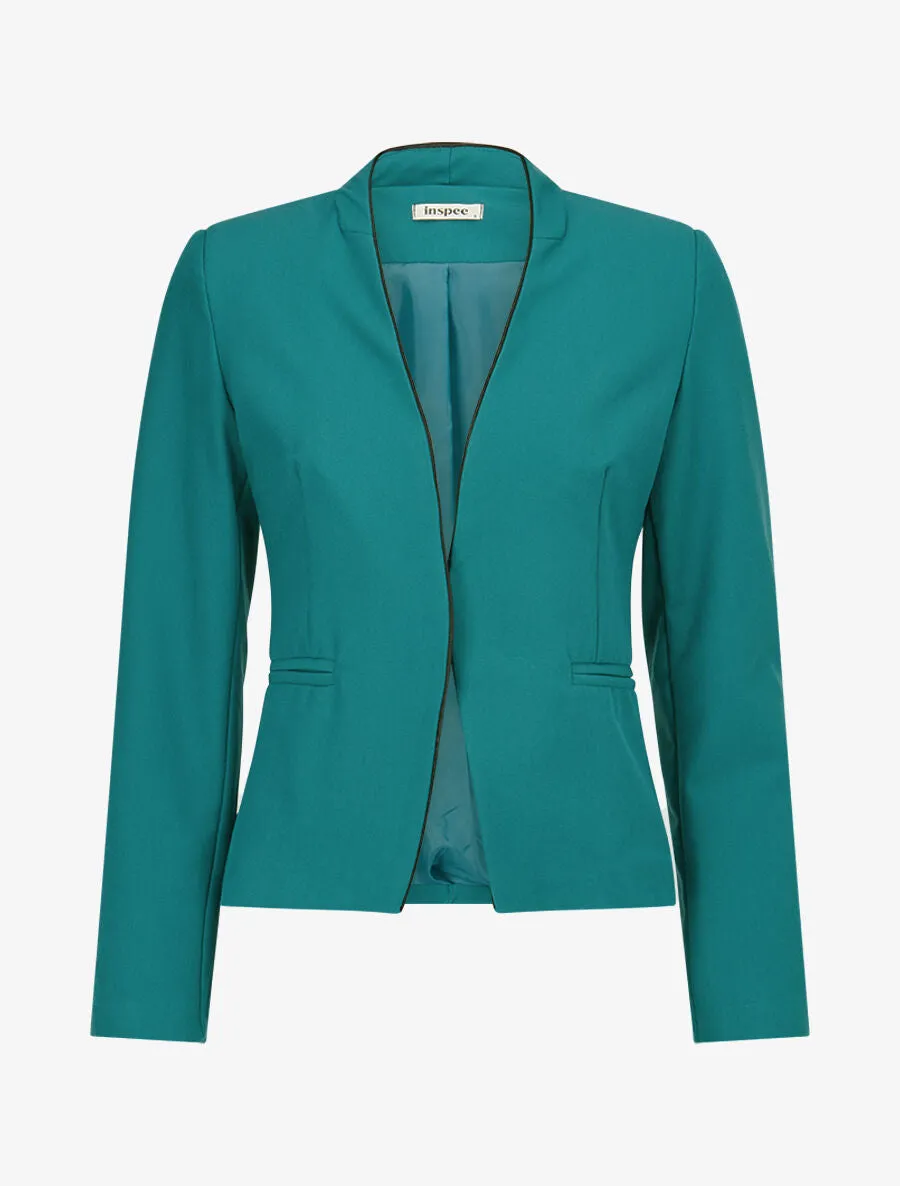 Veste ouverte à liseret - Bleu lagon