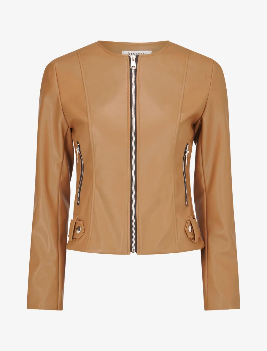 Veste moulante en simili - Beige foncé