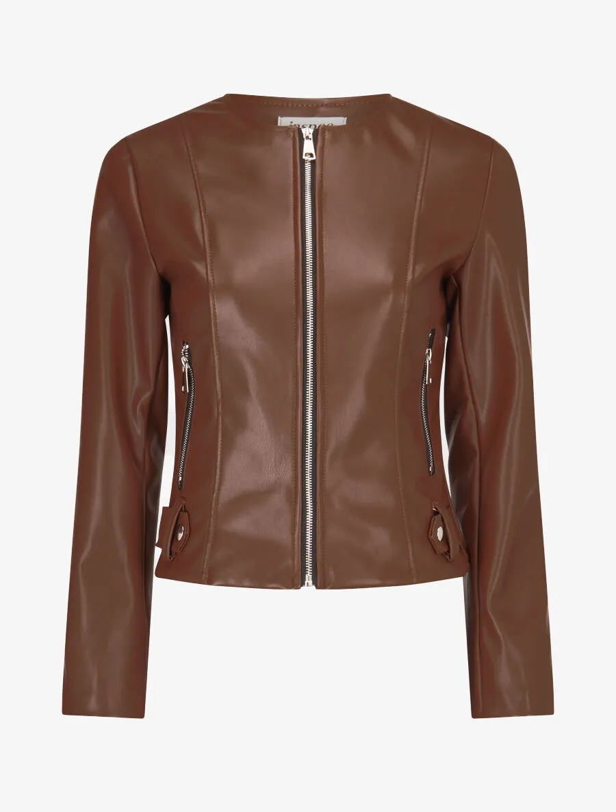Veste moulante en simili - Marron