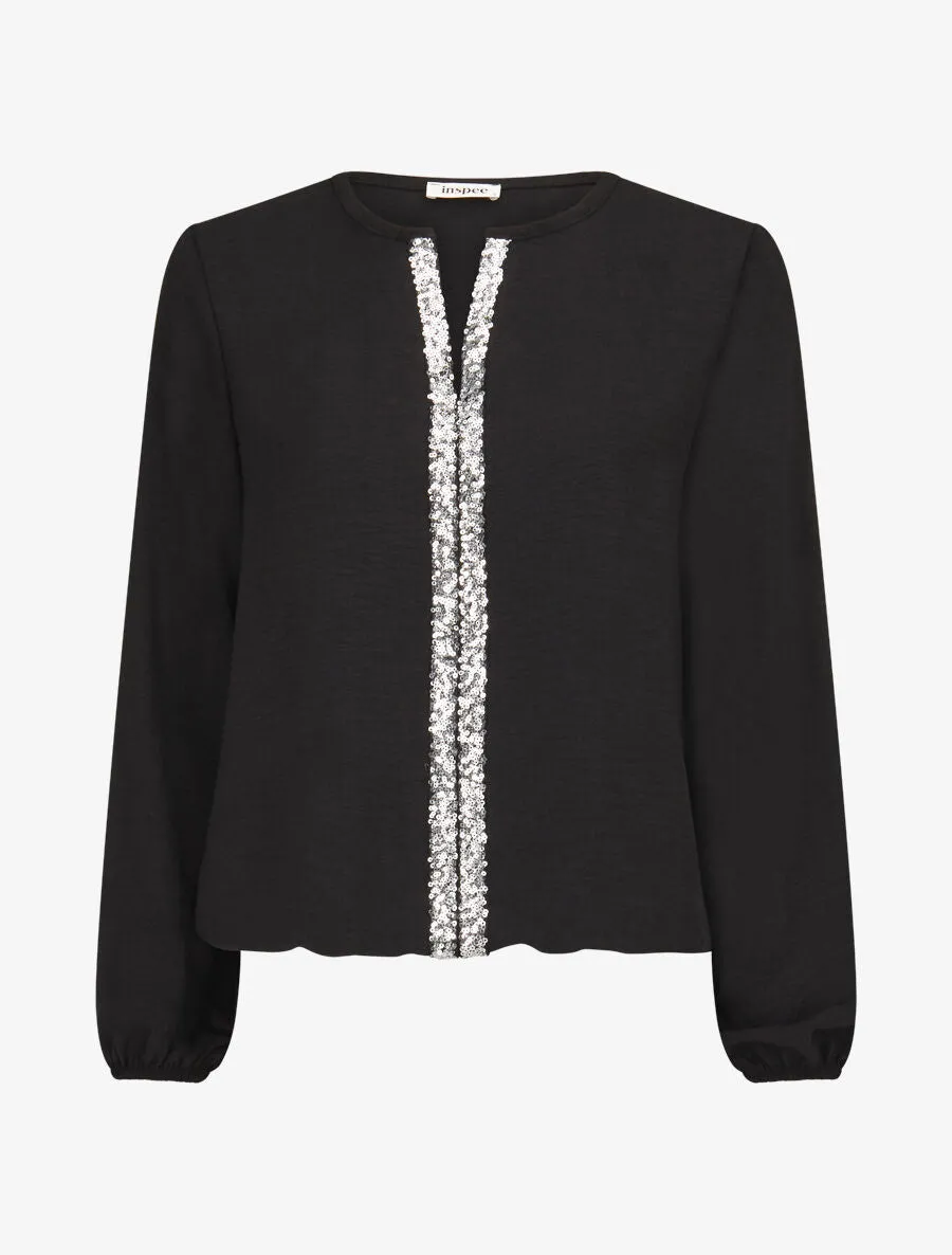 Blouse fluide à bande en sequins - Noir