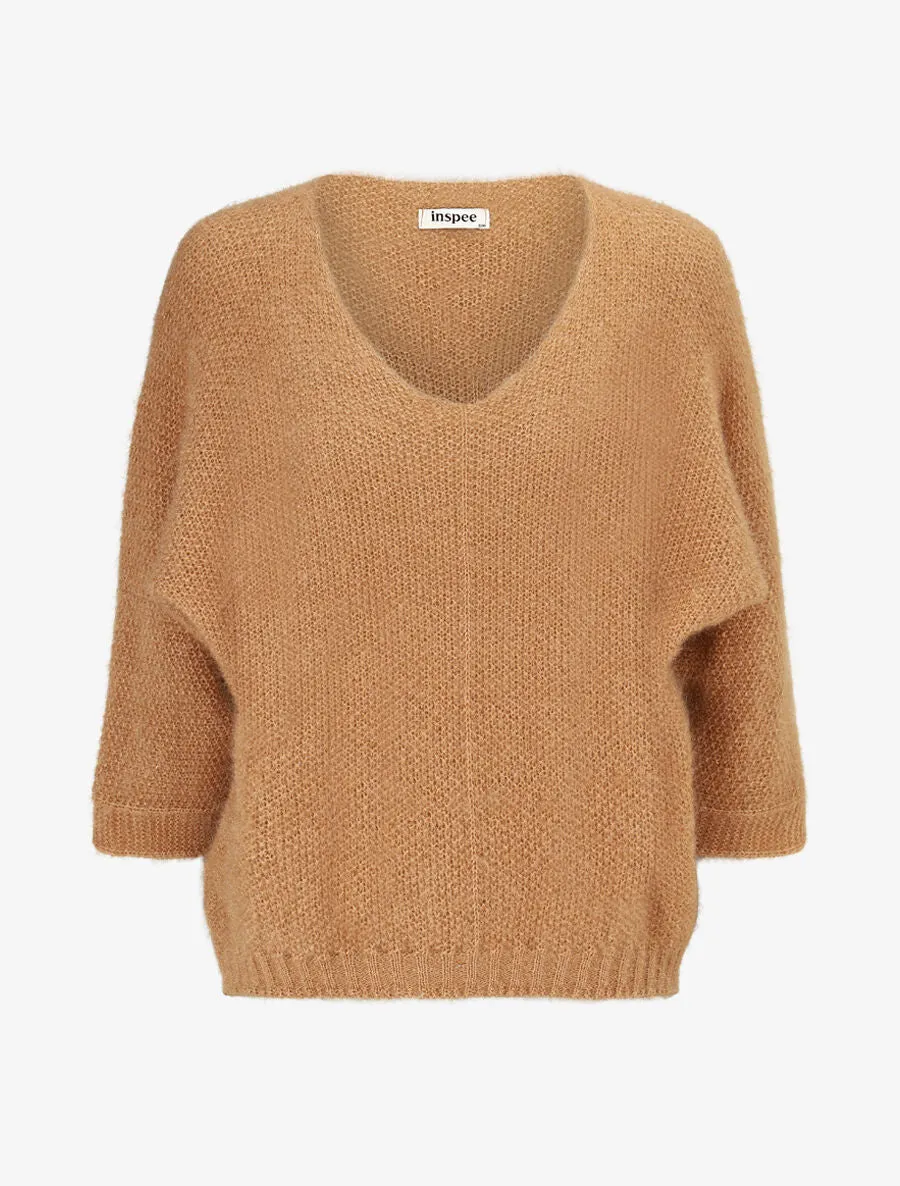 Pull duveteux à col V - Camel