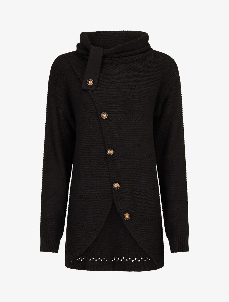 Pull trompe l'oeil à col roulé - Noir