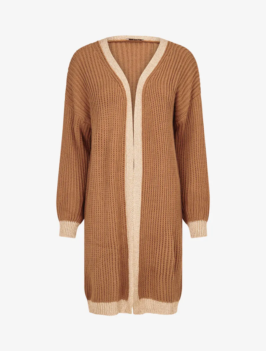 Gilet à bords lamés dorés - Camel