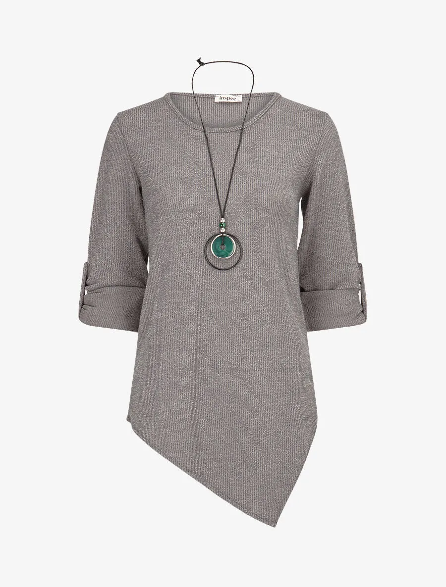 Pull long côtelé et asymétrique - Gris foncé