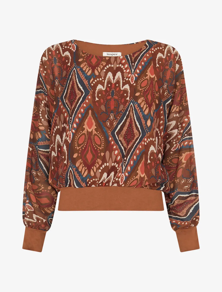 Top imprimé graphique en voile - Marron