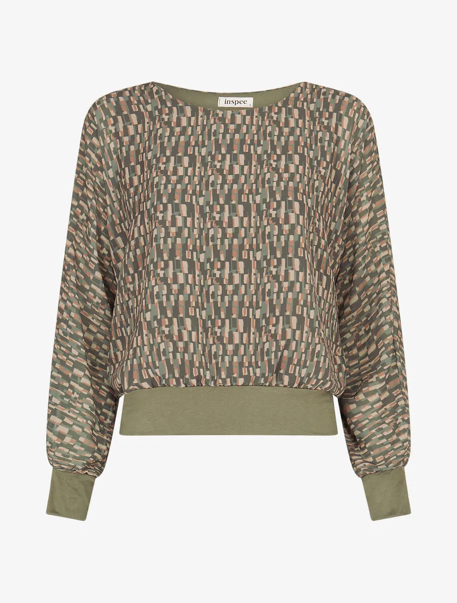 Top imprimé géométrique en voile - Kaki
