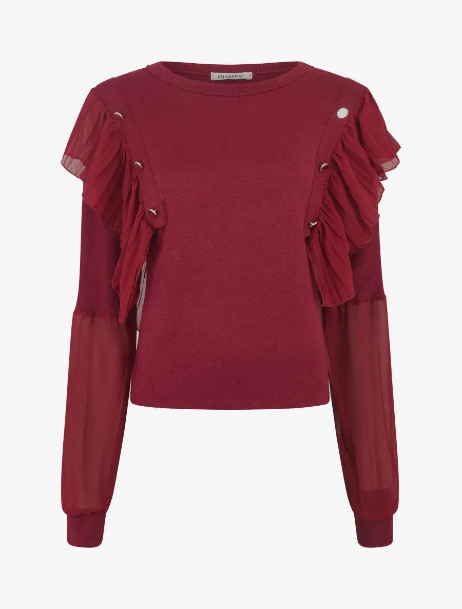 Pull fin à épaules ornées de voile - Bordeaux