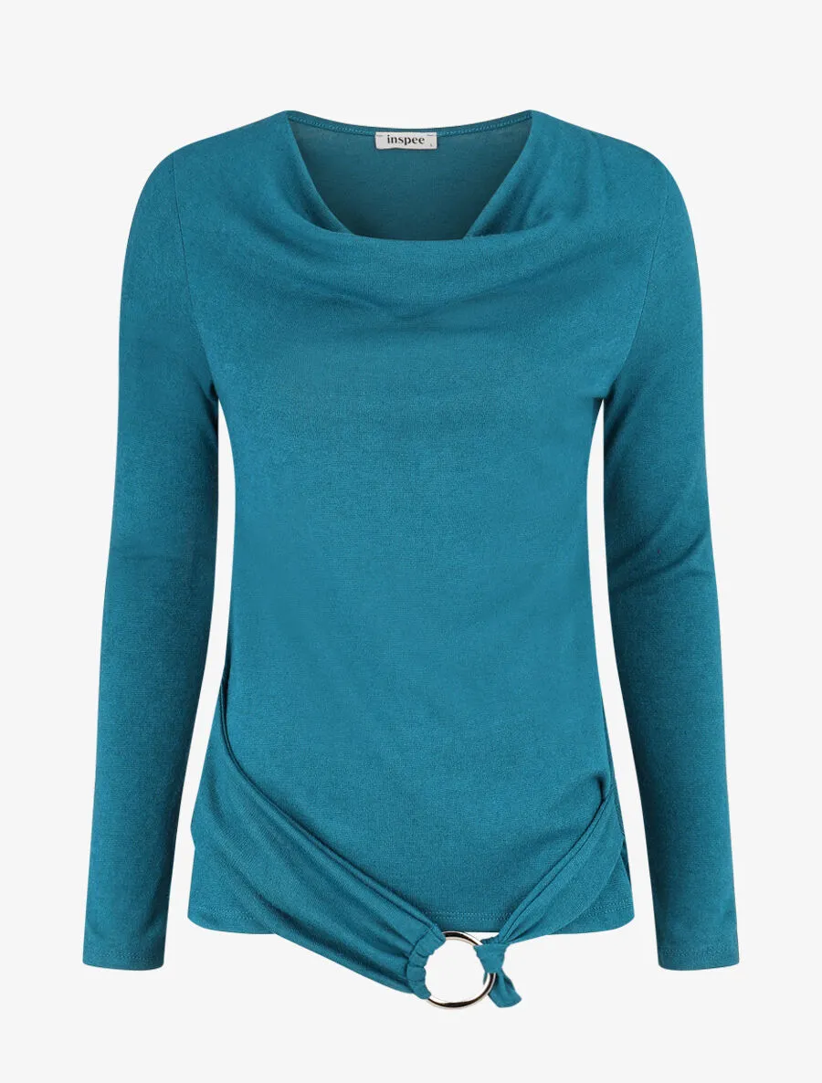 Pull fin avec pans à nouer - Bleu pétrole